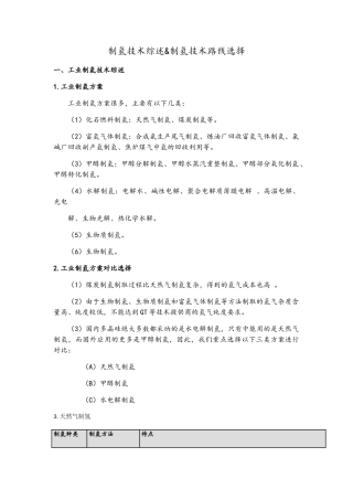 制氢技术比较及分析报告