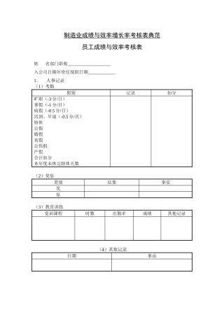 制造业成绩与效率增长率考核表典范