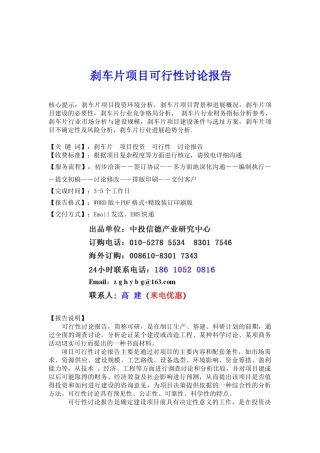 刹车片项目可行性研究报告