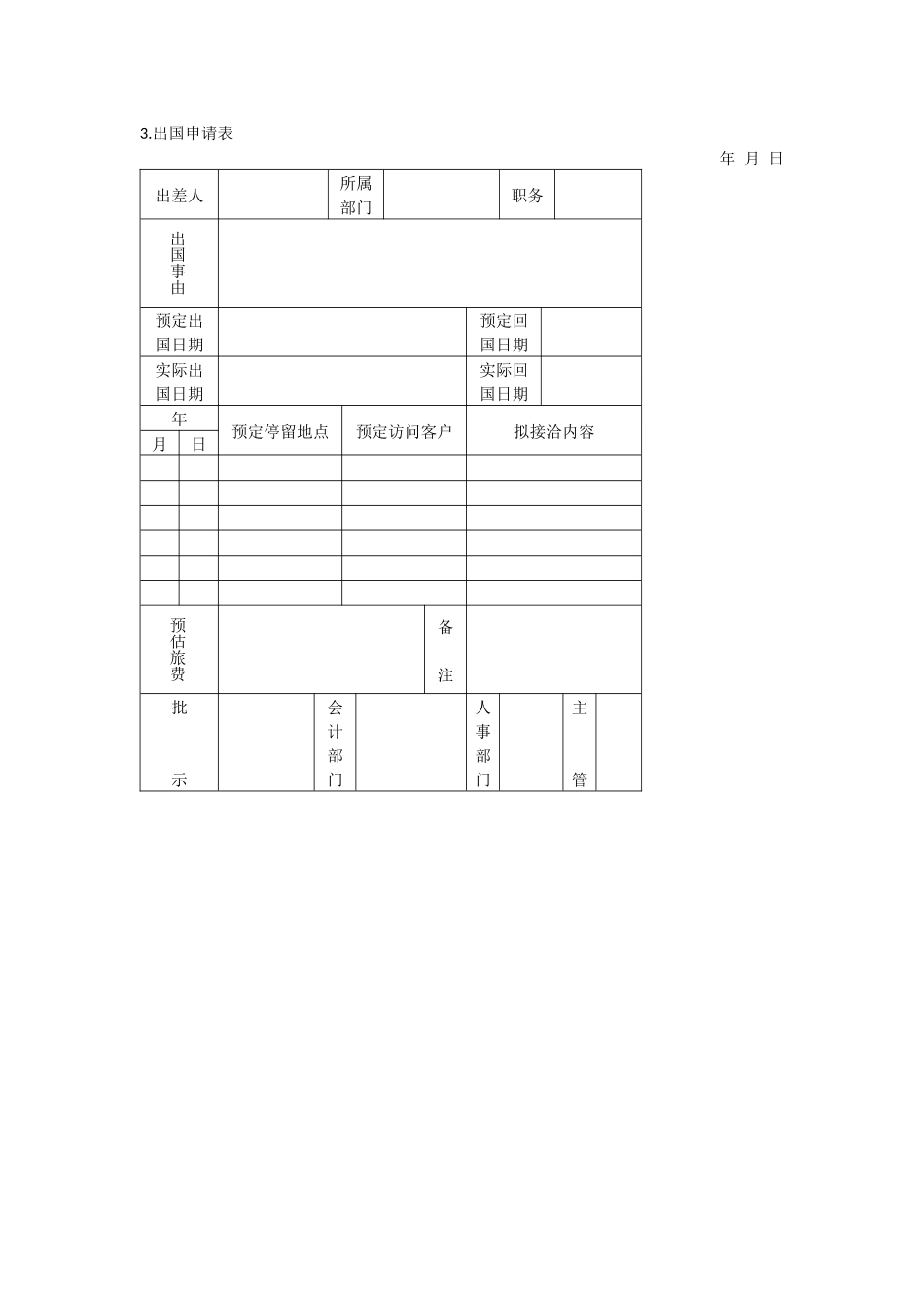 办公室管理制度出差管理表格_第3页
