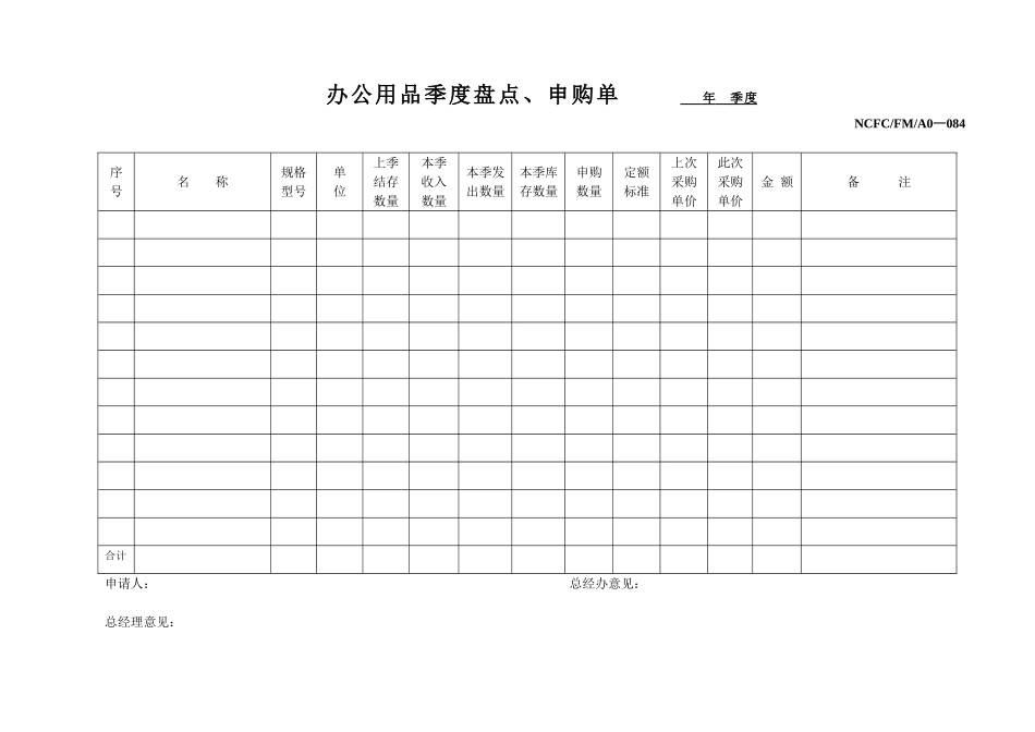 办公用品季度盘点、申购单_第1页