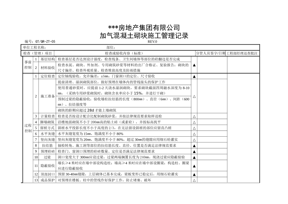 加气混凝土砌块施工管理记录_第1页