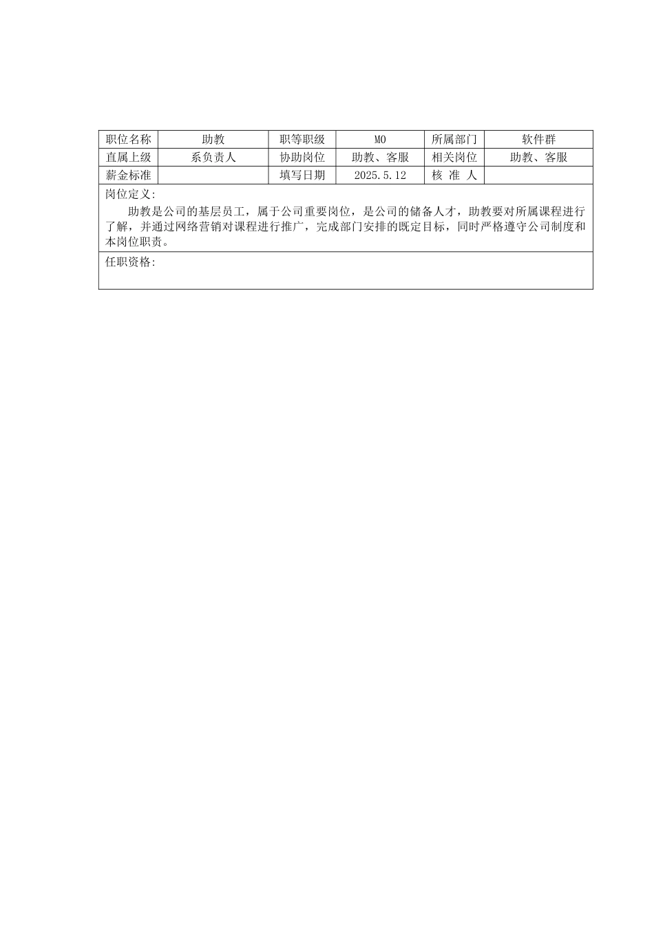 助教岗位职责——表格_第1页
