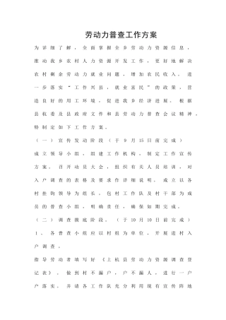 劳动力普查工作方案精品策划方案