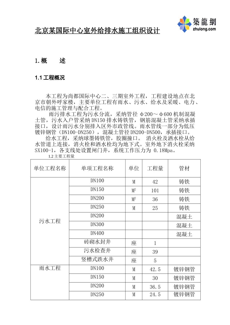 北京国际中心室外给排水施工组织设计p_第1页