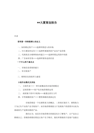 北京某写字楼大厦策划报告