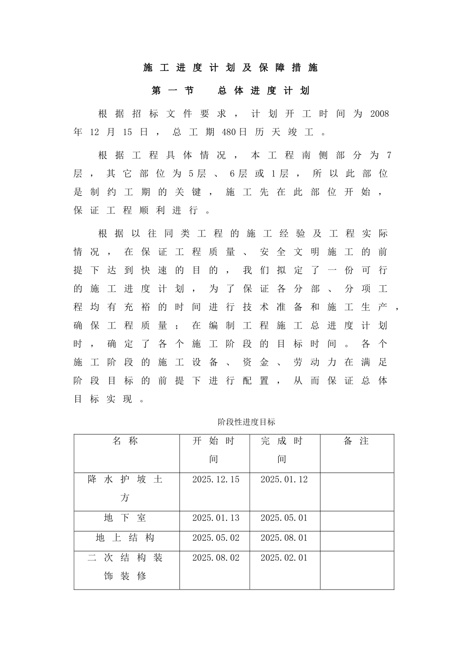 北京某办公楼施工进度计划及保障措施_第2页