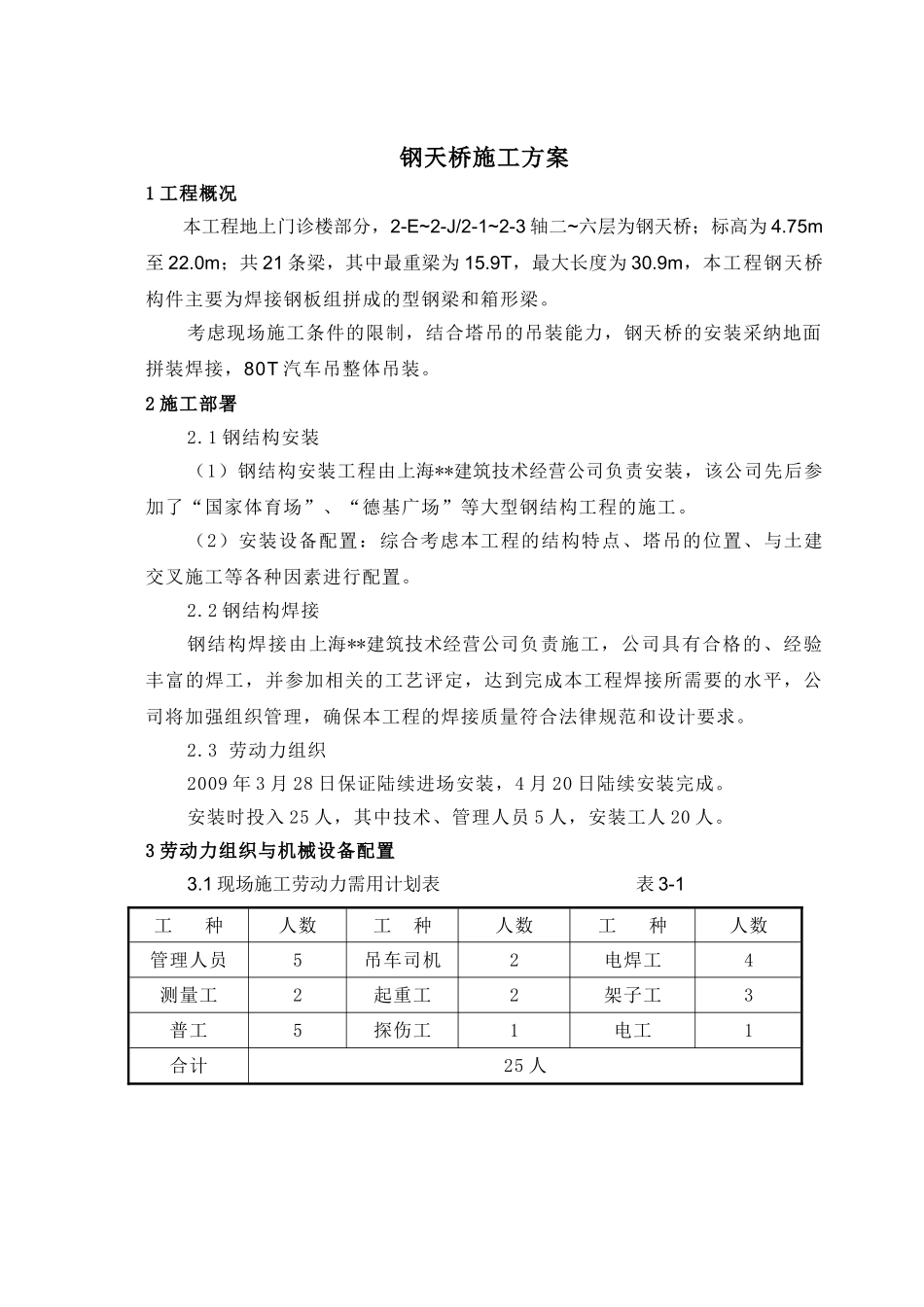 北京某医院钢天桥施工方案_第1页