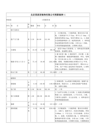 北京某家居装饰有限公司预算案例
