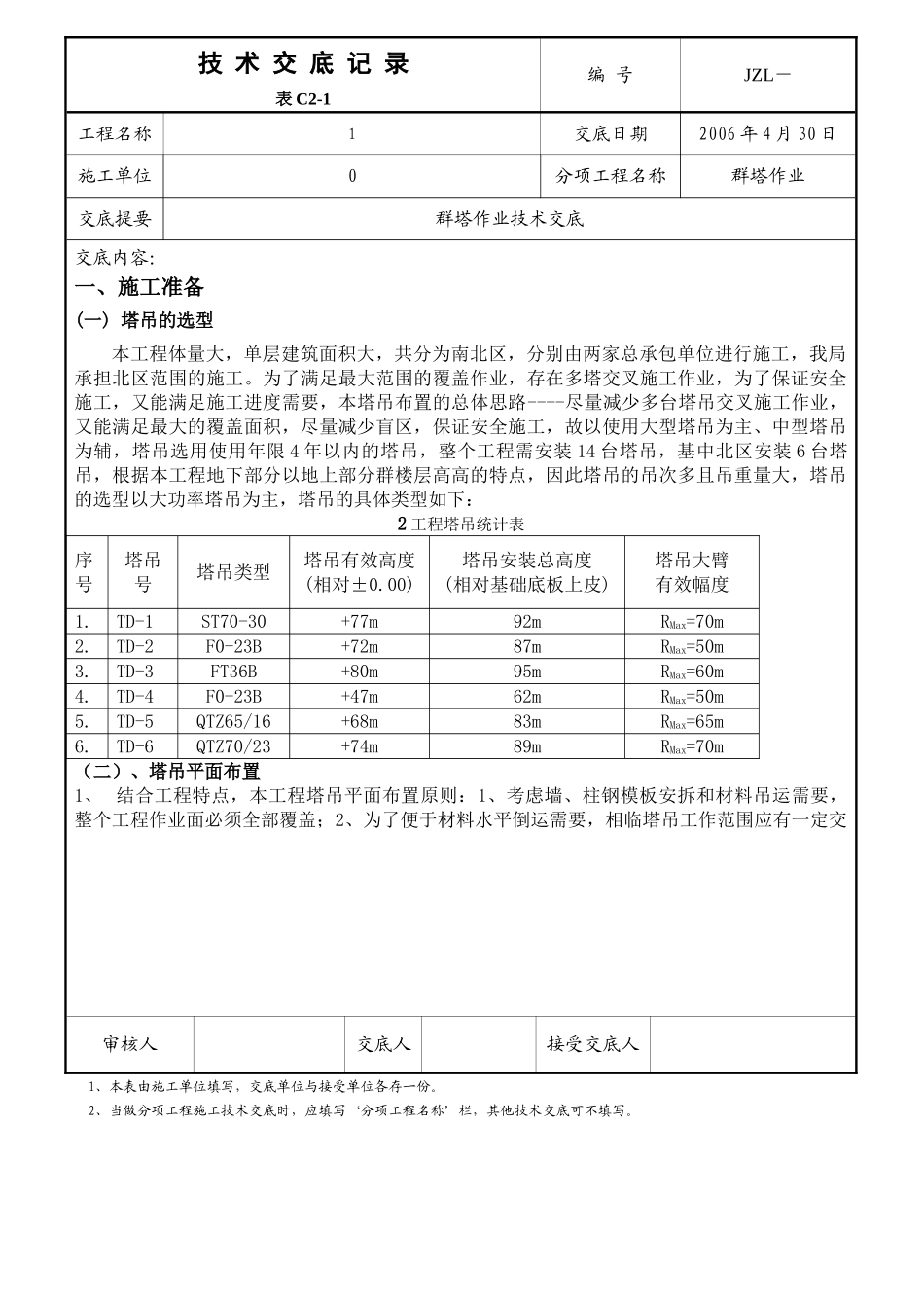 北京某工程群塔作业技术交底_第1页