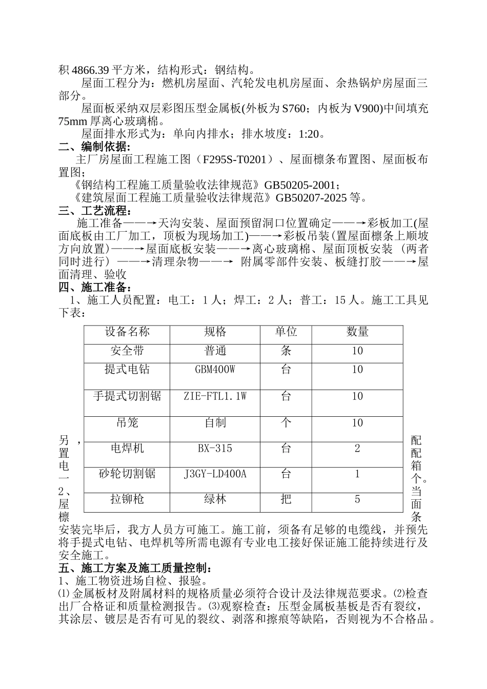 北京某电子厂房屋面彩色金属板安装施工方案_第2页