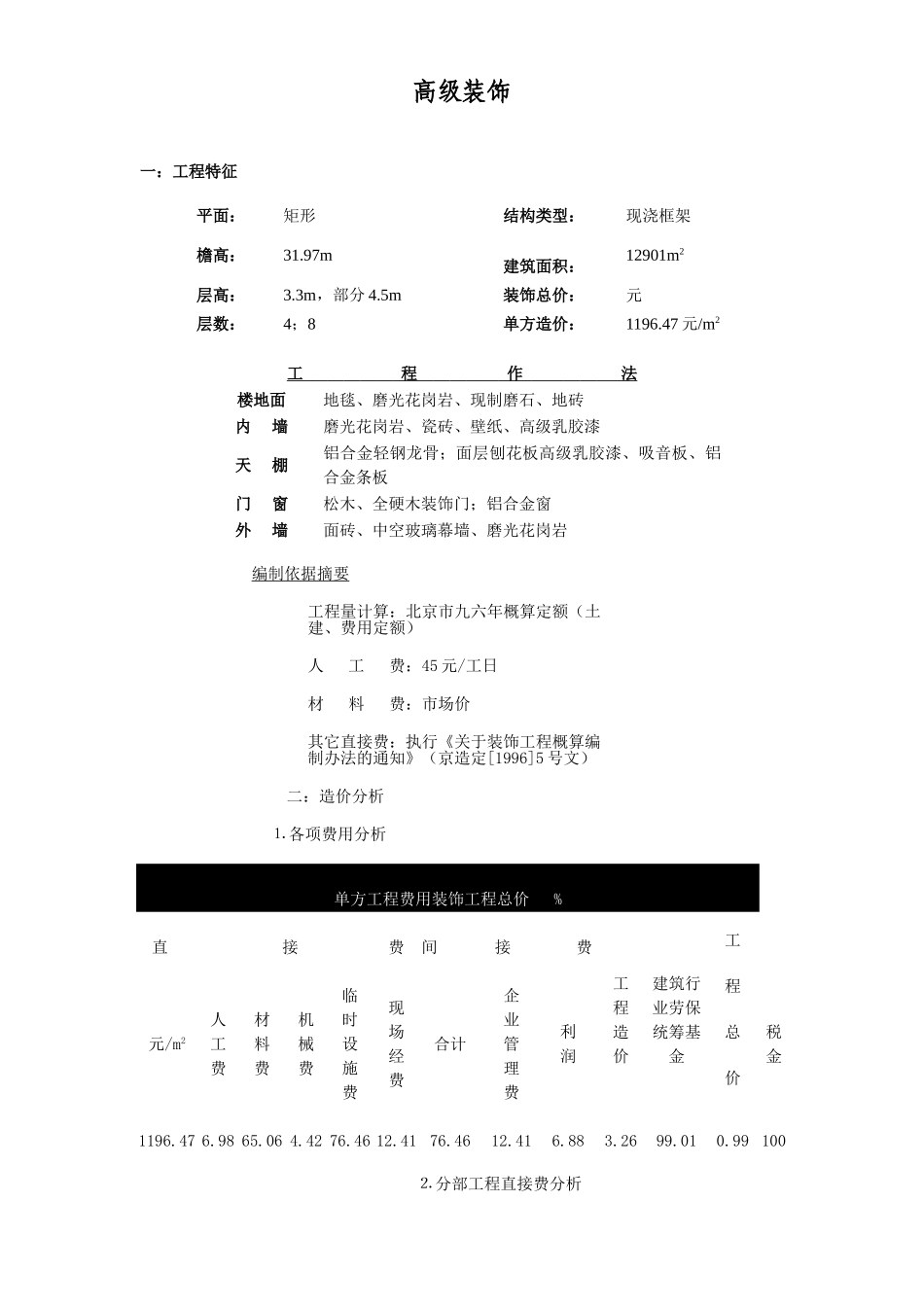 北京某高级装饰造价指标_第1页