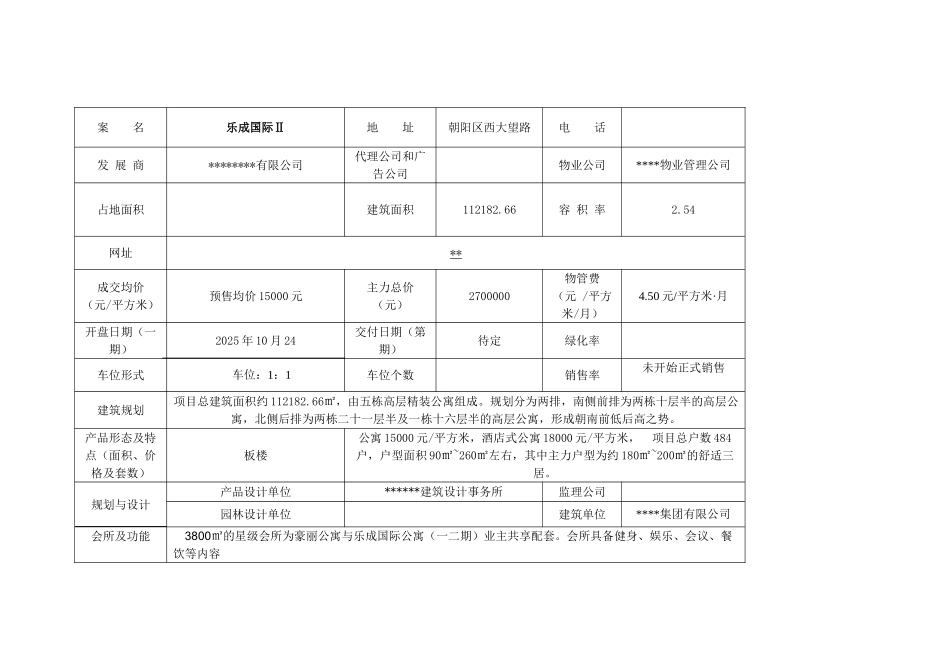北京精品公寓项目调查表_第3页