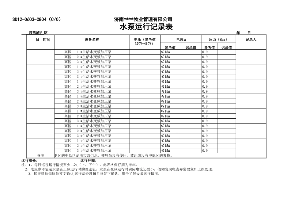 区水泵运行记录表(0003)_第1页