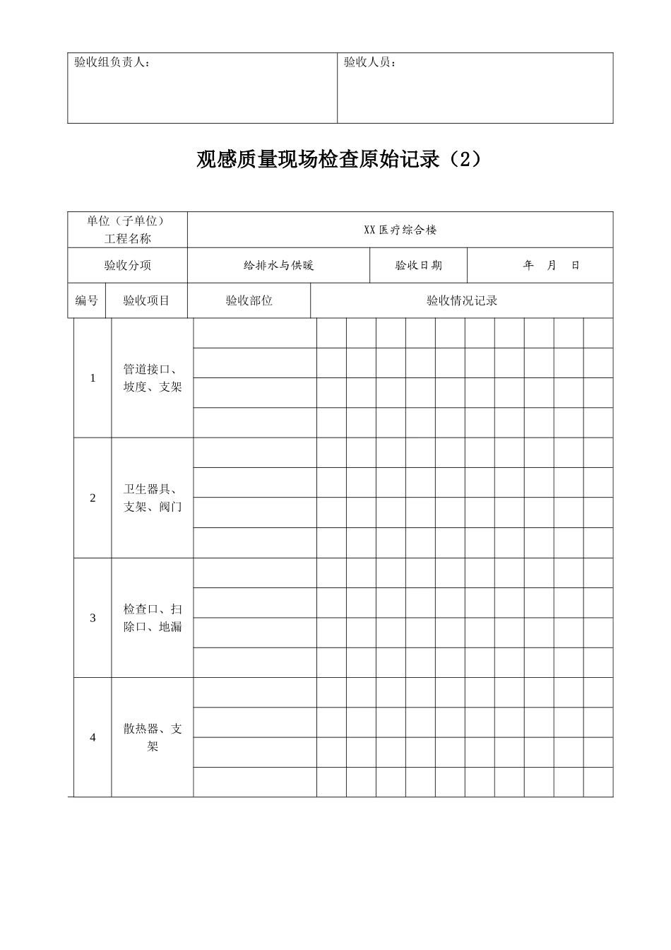 医疗综合楼观感质量现场检查原始记录表_第2页