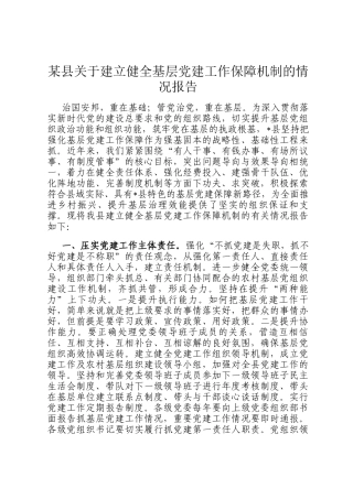 某县关于建立健全基层党建工作保障机制的情况报告
