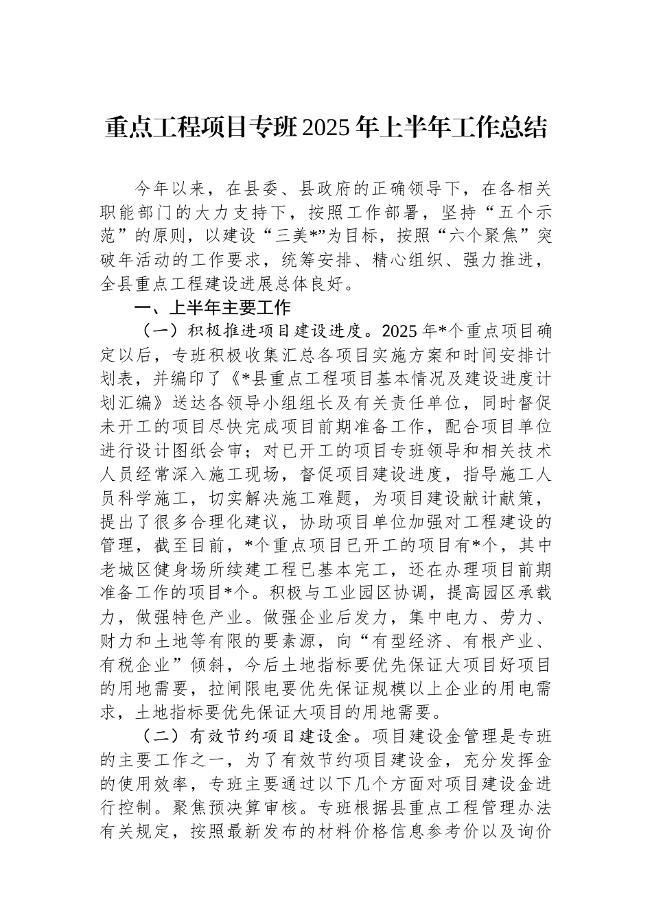 重点工程项目专班2025年上半年工作总结 (1)_第1页