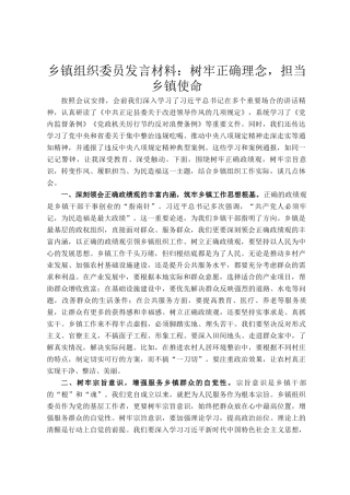 乡镇组织委员发言材料：树牢正确理念，担当乡镇使命