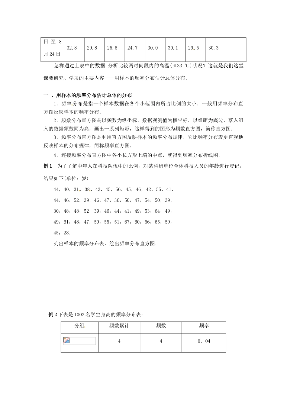 高中数学 1.6用样本的频率分布估计总体分布(一)导学案 北师大版必修3_第2页