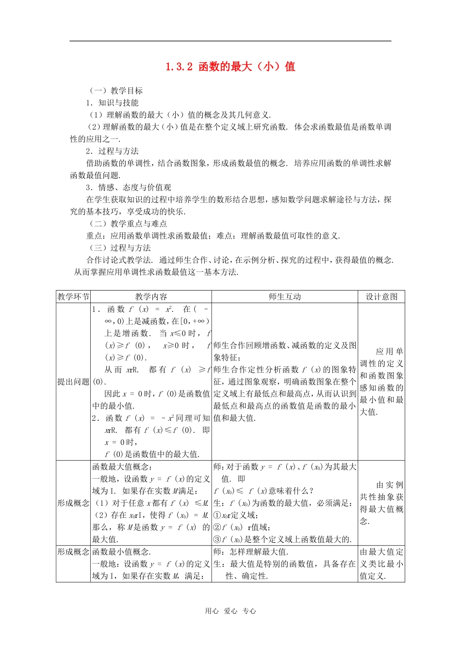 高中数学 1.3.2函数的最大（小）值教案 新人教A版必修1_第1页
