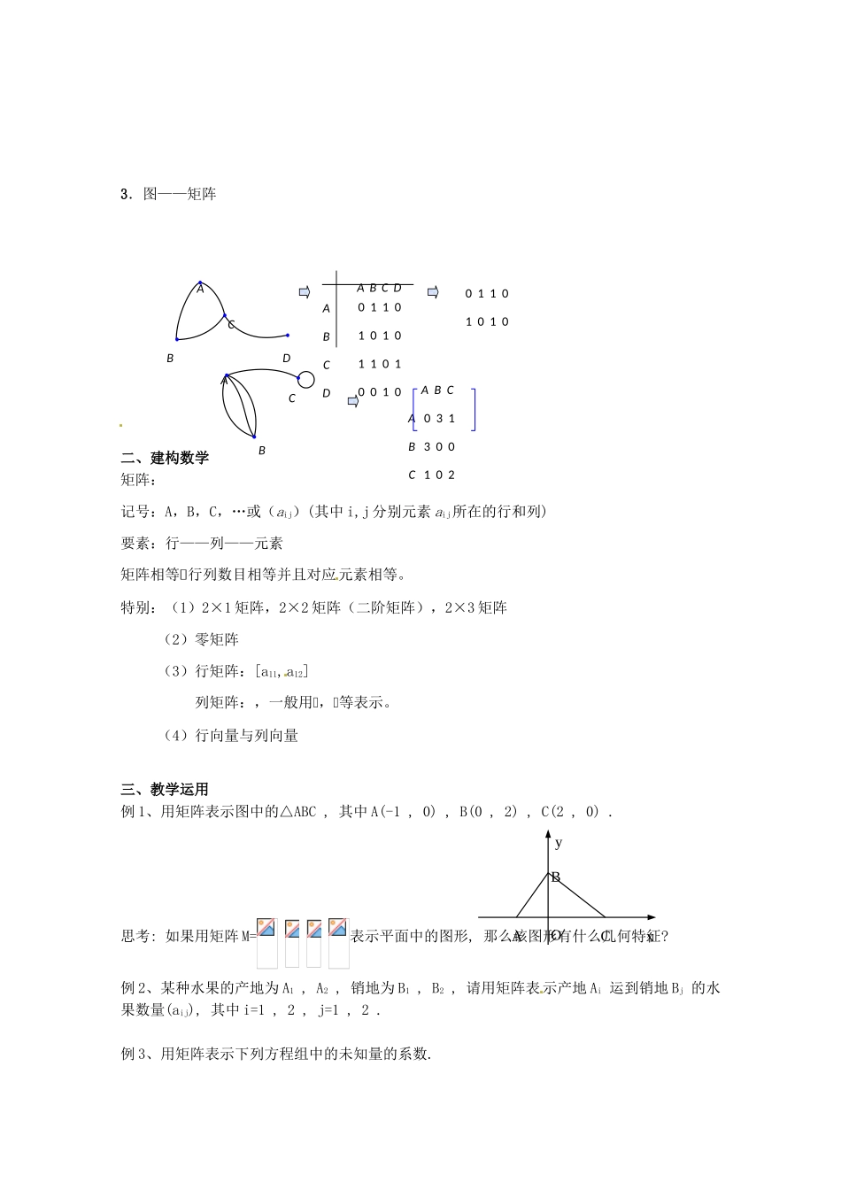 高中数学 2.1.1《矩阵的概念》教学案 苏教版选修4-2_第2页