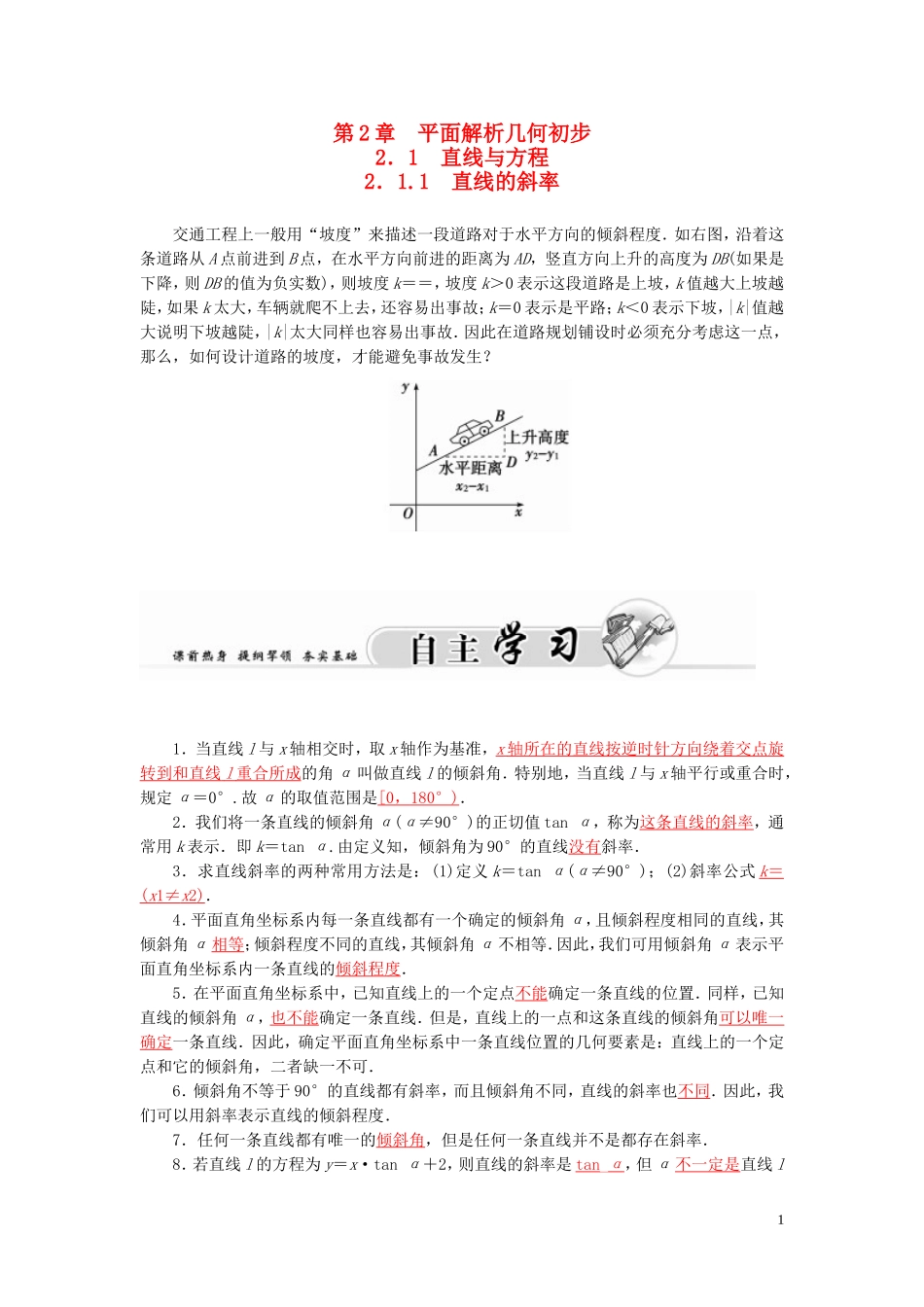 高中数学 2.1.1直线的斜率学案 苏教版必修2-苏教版高二必修2数学学案_第1页