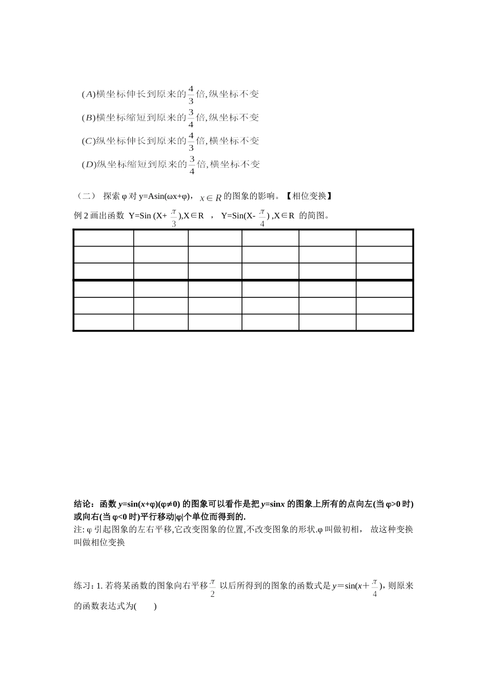 高中数学 1.5  函数y=Asin(ωx+φ)的图象学案 新人教版必修4_第2页