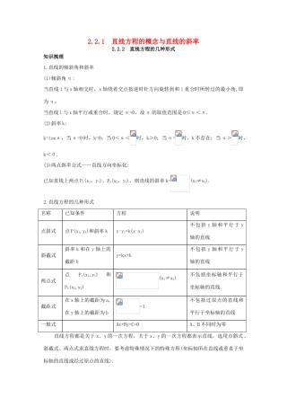 高中数学 2.2 直线的方程 2.2.1 直线方程的概念与直线的斜率 2.2.2 直线方程的几种形式知识导学案 新人教B版必修2-新人教B版高一必修2数学学案