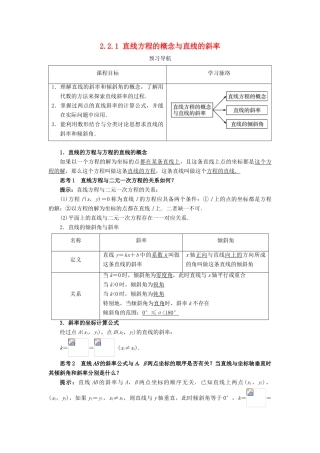 高中数学 2.2 直线的方程 2.2.1 直线方程的概念与直线的斜率预习导学案 新人教B版必修2-新人教B版高一必修2数学学案