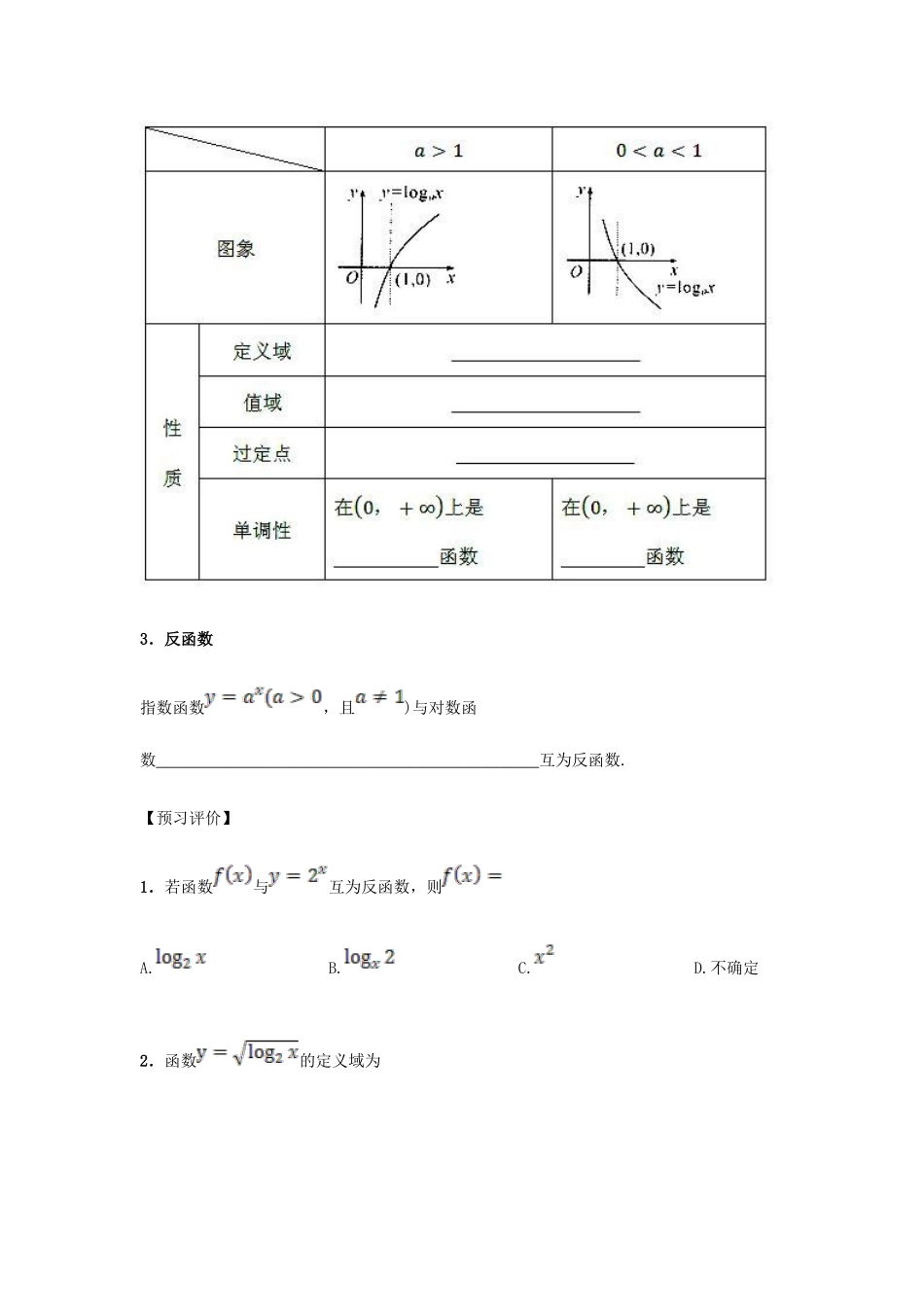高中数学 2.2.2 对数函数及其性质导学案 新人教A版必修1-新人教A版高一必修1数学学案_第2页