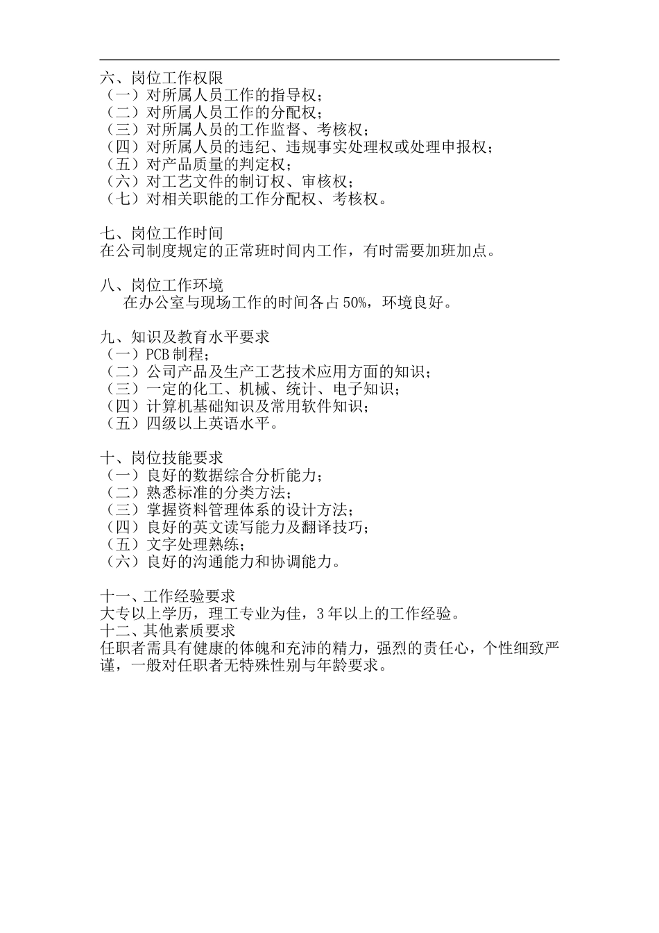 QA主管岗位工作说明书_第2页