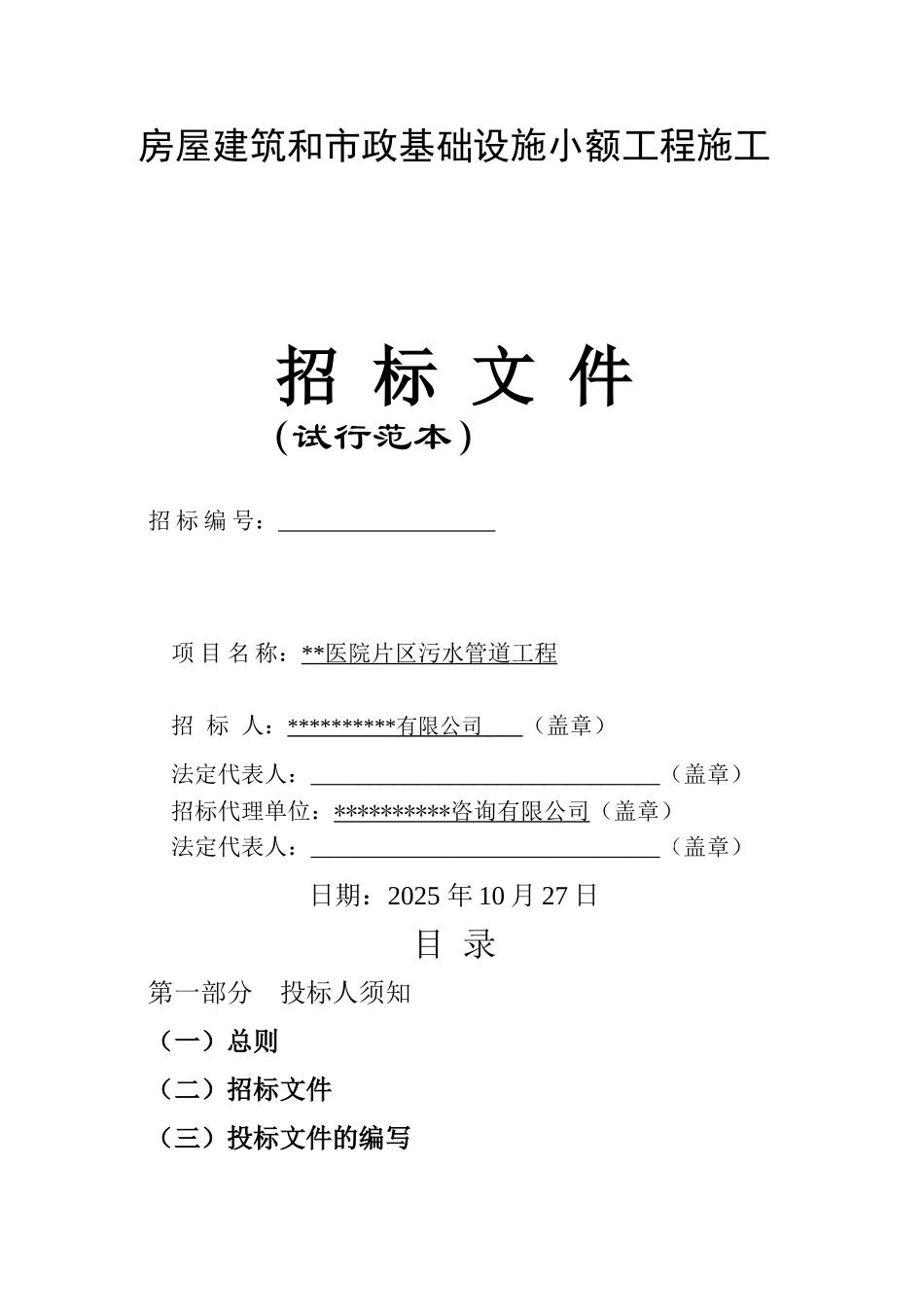 医院片区污水管道工程招标文件_第1页