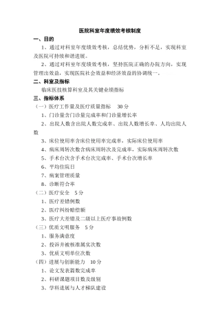医院科室年度绩效考核制度