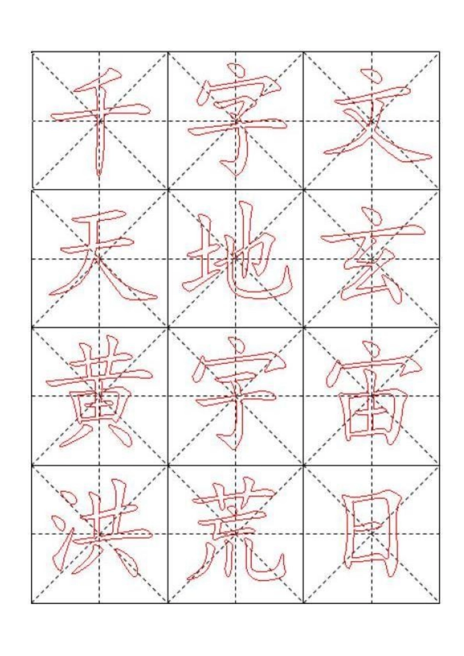 千字文毛笔楷书描红字帖—米字格A4版84页_第1页