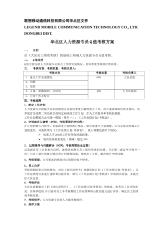 华北区人力资源专员Q值考核方案