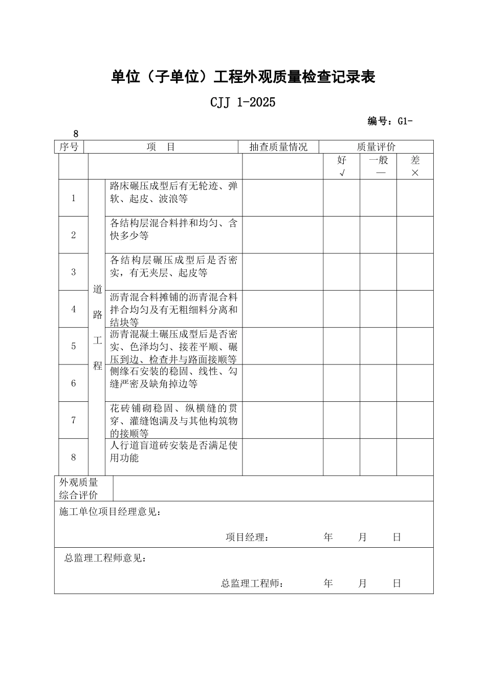 单位外观质量检查记录表_第1页