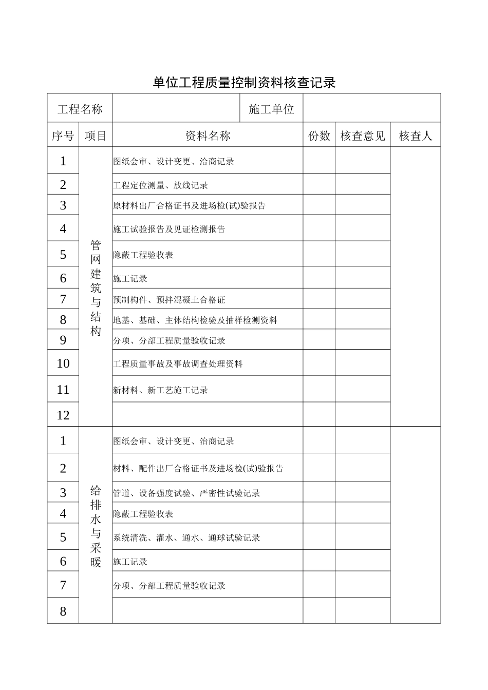 单位工程质量控制资料核_第1页