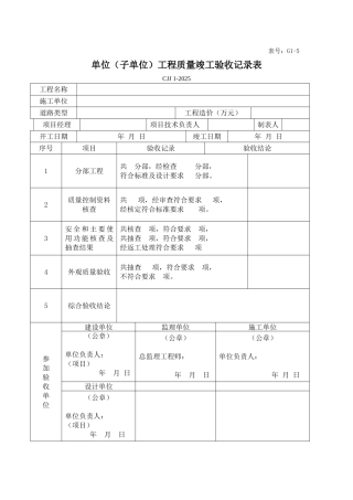 单位工程质量竣工验收记录表