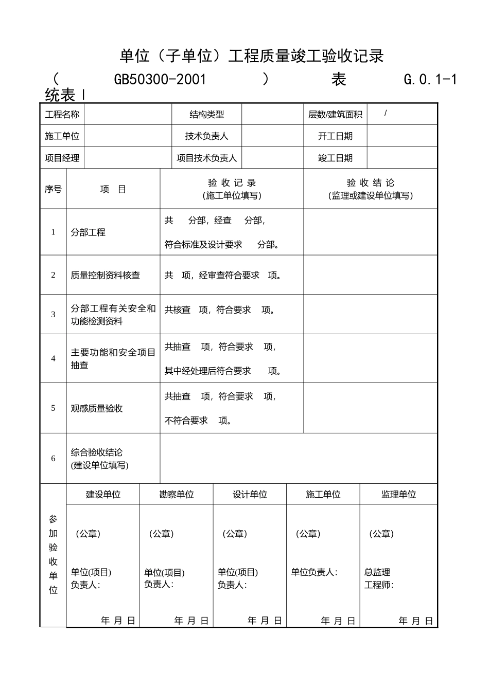 单位工程质量竣工验收记录_第1页