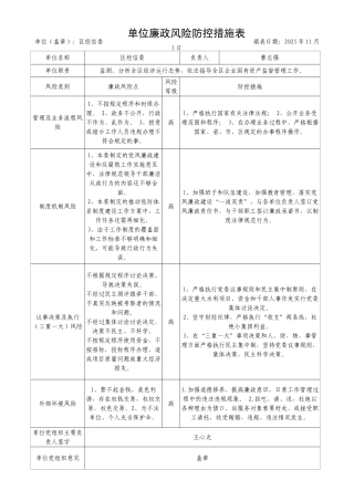 单位廉政风险防控措施表