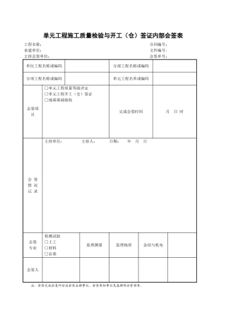 单元工程施工质量检验与开工签证内部会签表