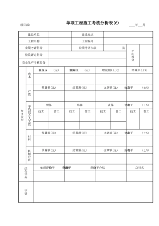 单项工程施工考核分析表