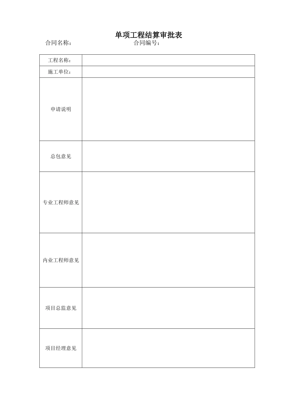 单项工程结算审批表_第1页