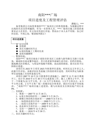南阳某城市广场项目进度及工程管理评估报告