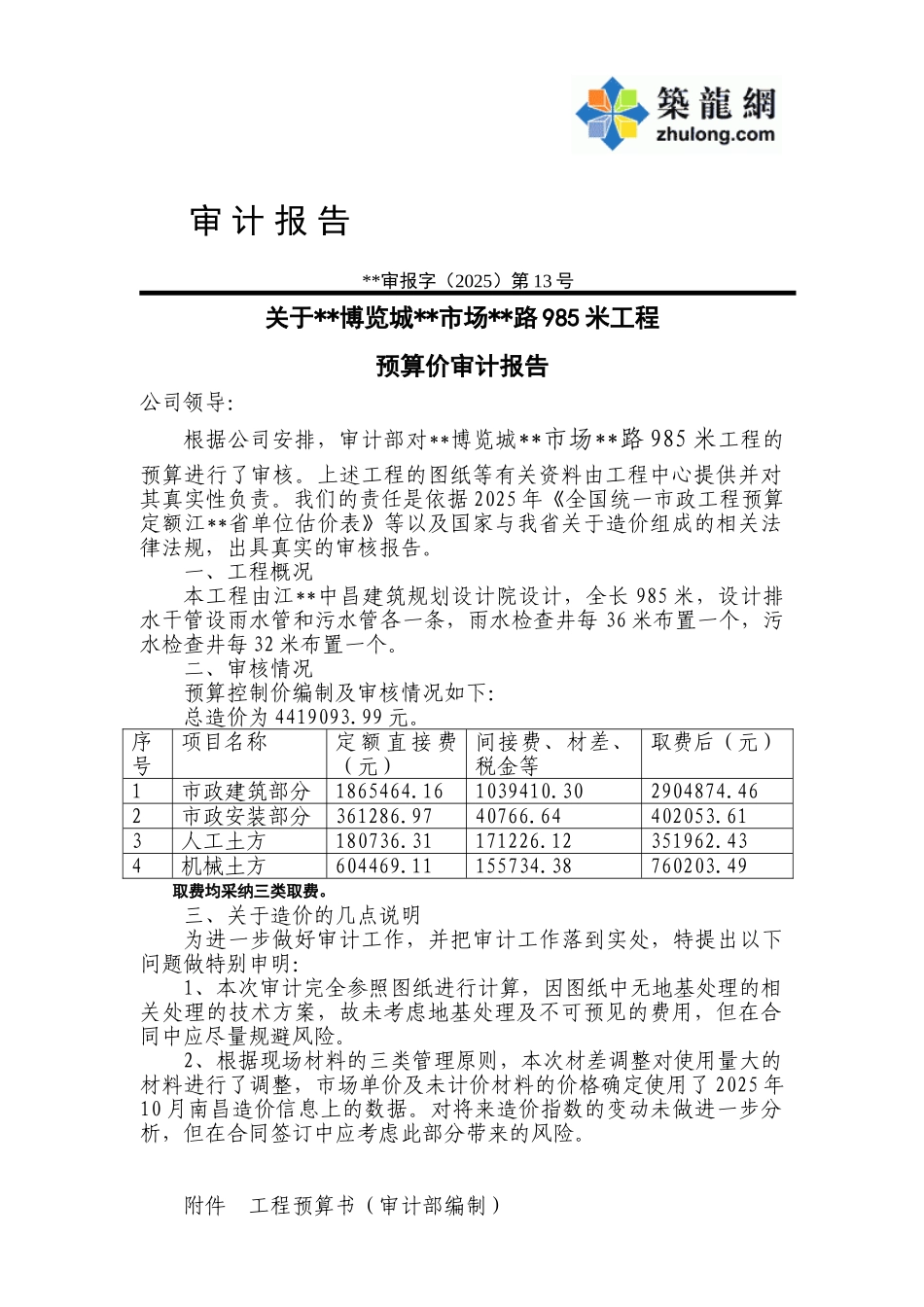 博览城985米路审计报告_第1页