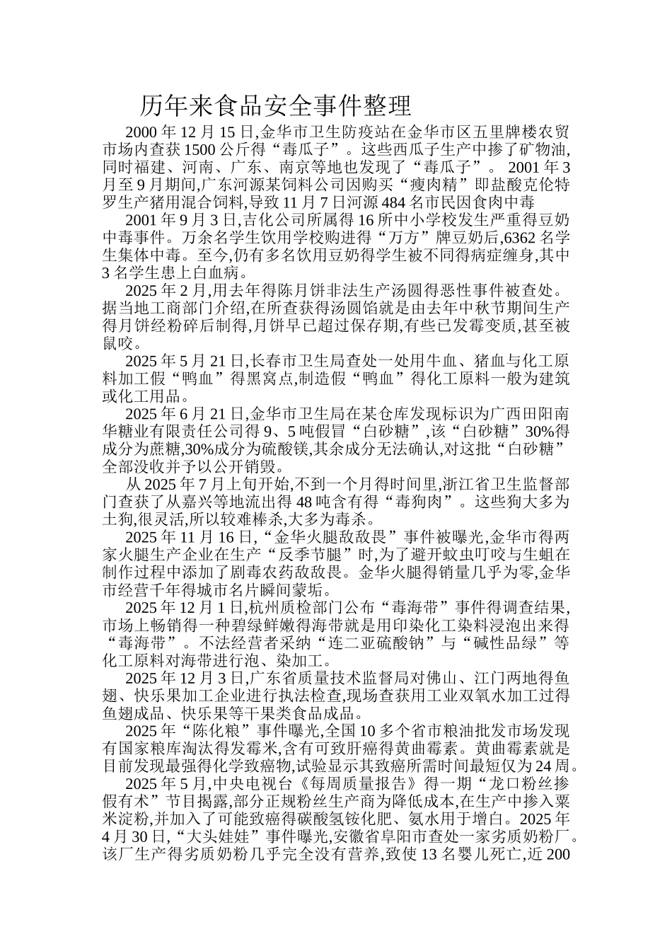历年来食品安全事件整理_第1页