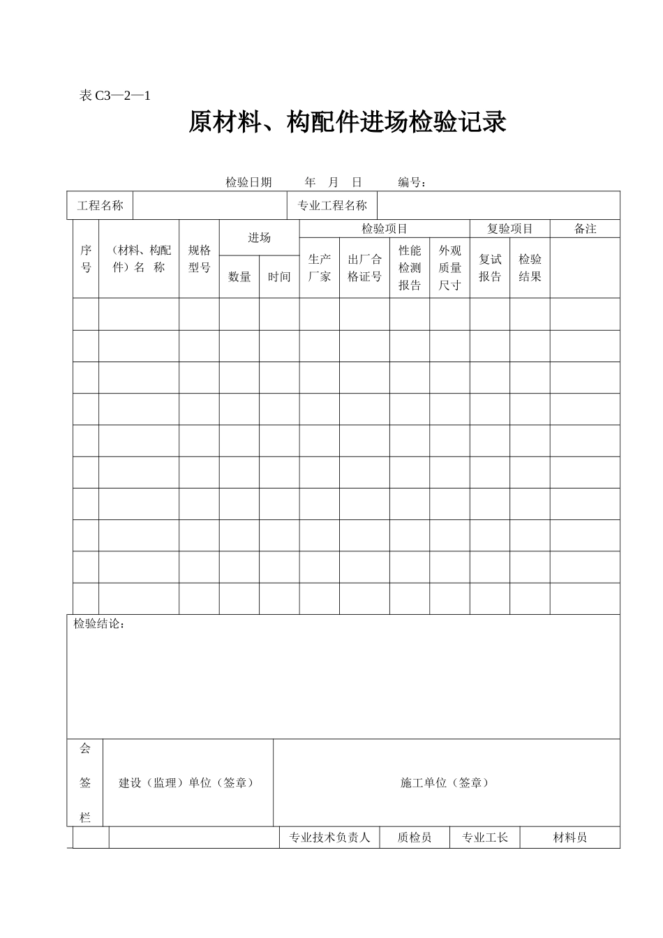 原材料、构配件进场检验记录_第1页