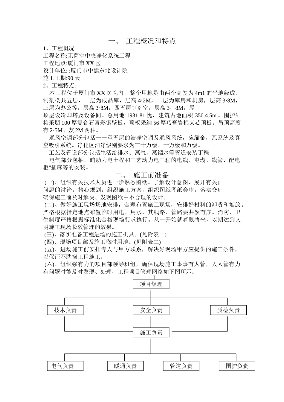 厦门市医院无菌室中央净化系统工程施工组织设计_第2页