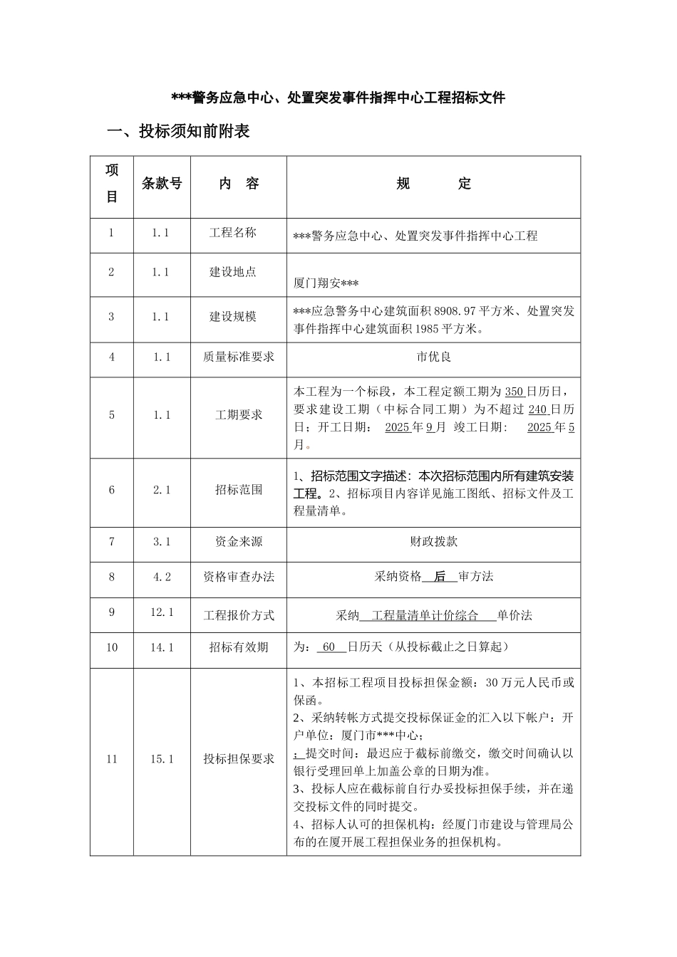 厦门某警务指挥中心工程招标文件_第1页