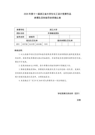 参赛队员和指导老师确认表